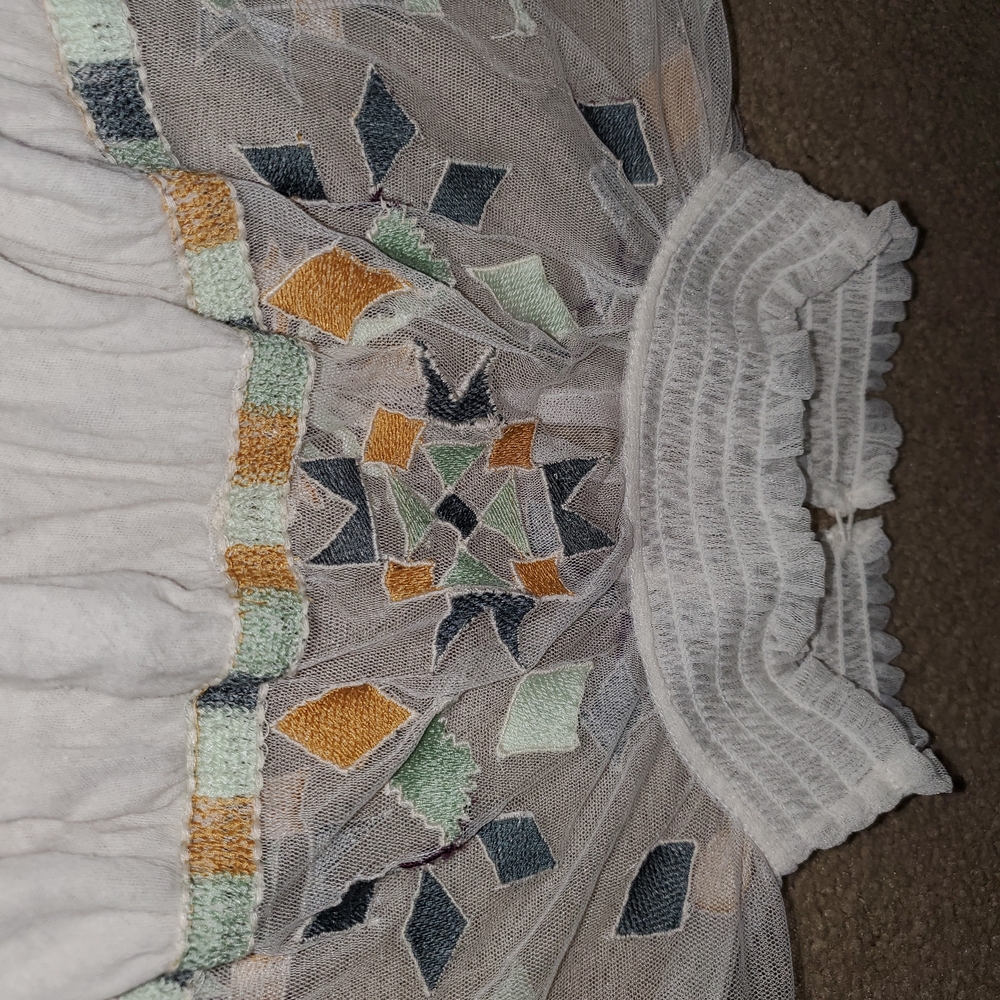 Free People Cream High-Neck Embroidered Peasant Blouse - Picture 2 of 4